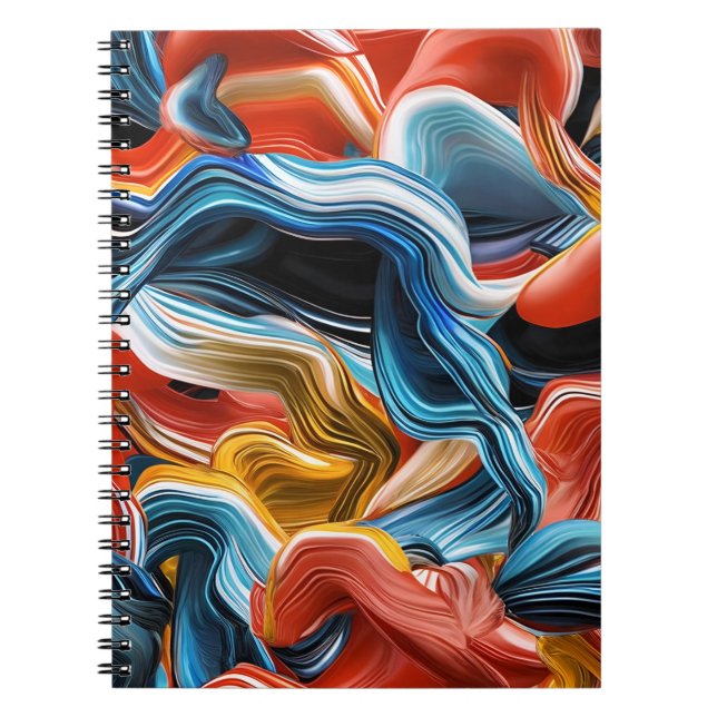 Colourful Waves Streams Paint Pour Notebook (Front)
