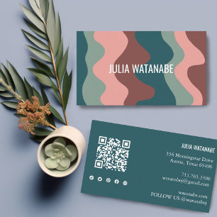 Colourful Waves Stripes QR Code Social Media Chic Business Card