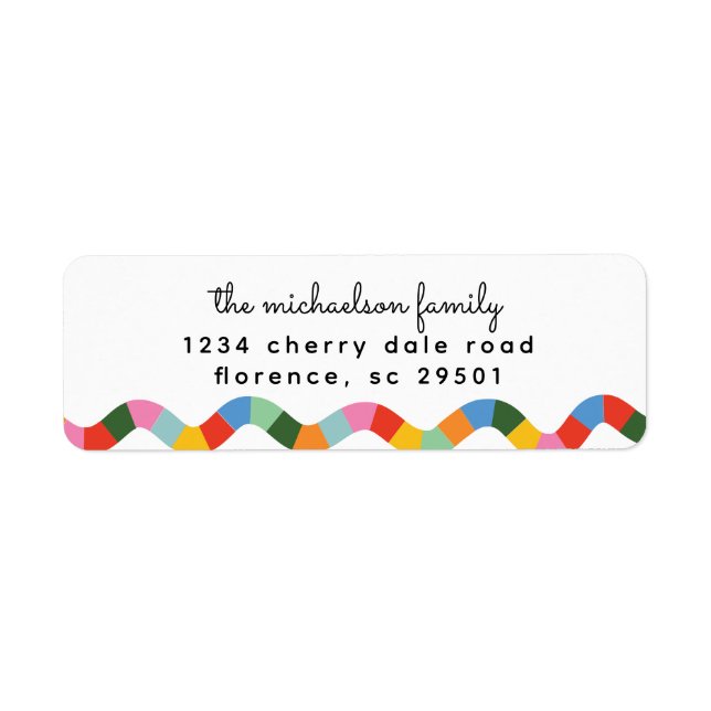 Colourful Wavy Checked Line Return Address Label (Front)