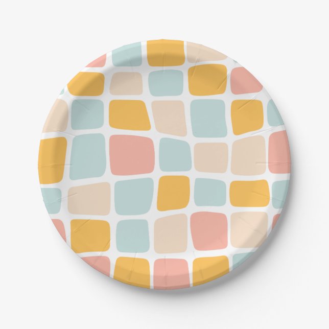 Colourful Wavy Cobblestone Party Plates (Front)