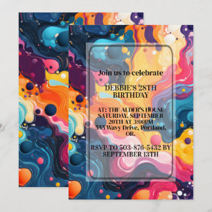 Colourful Wavy Design Birthday Party Invitation