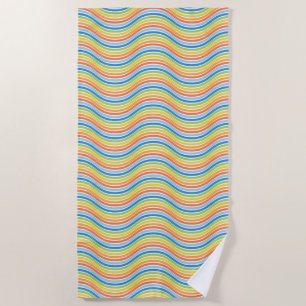 Colourful Wavy Lines Beach Towel