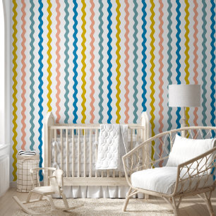 Colourful Wavy Ric Rac Striped Pattern Wallpaper
