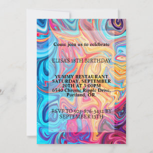 Colourful Wavy Ripple Print Birthday Party Invitation