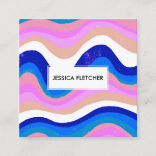 Colourful Wavy Stripes Minimalist Cool Square Business Card