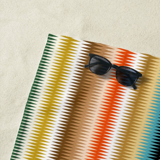 Colourful Wavy Zigzag Multicolored Pattern Beach Towel (In Situ)