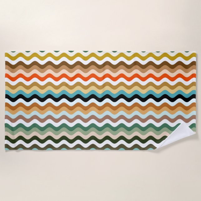 Colourful Wavy Zigzag Multicolored Pattern Beach Towel (Front)