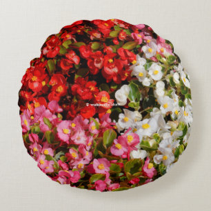 Colourful Wax Begonias Round Cushion