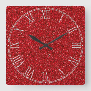 Colourful Wedding Anniversary Red Glitter Texture Square Wall Clock