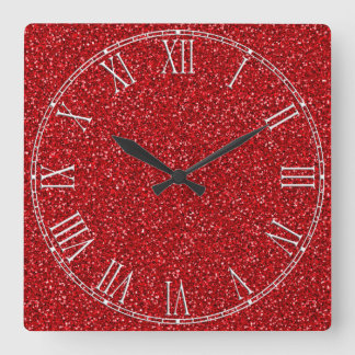 Colourful Wedding Anniversary Red Glitter Texture Square Wall Clock
