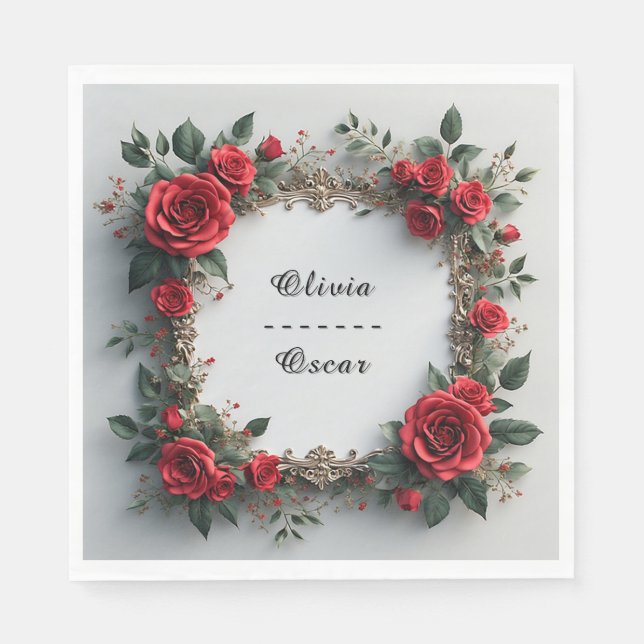 Colourful Wedding Floral Wreath Napkin (Front)