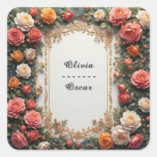 Colourful Wedding Floral Wreath Square Sticker