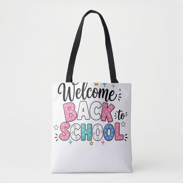 Colourful welcome back to school text with decorat tote bag (Front)