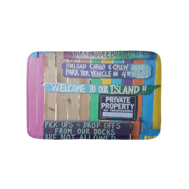 Colourful Welcome Island sign Carribean Bath Mat (Front)