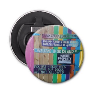 Colourful Welcome Island sign Carribean Bottle Opener