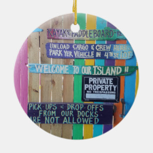 Colourful Welcome Island sign Carribean Ceramic Tree Decoration