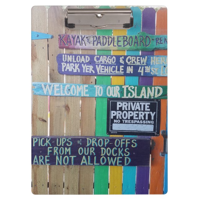 Colourful Welcome Island sign Carribean Clipboard (Front)