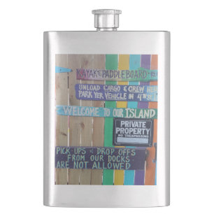 Colourful Welcome Island sign Carribean Hip Flask