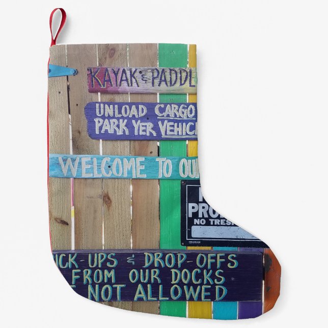 Colourful Welcome Island sign Carribean Small Christmas Stocking (Front)
