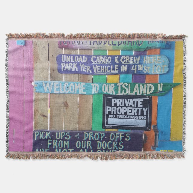 Colourful Welcome Island sign Carribean Throw Blanket (Front)
