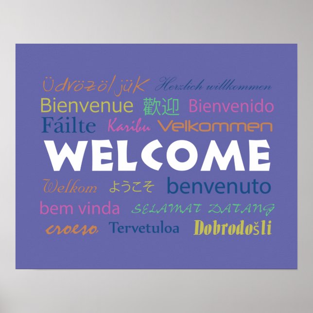 Colourful Welcome Many Languages Modern Perwinkle  Poster (Front)