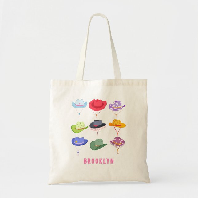 Colourful Western Cowgirl Hat Personalised Tote Ba Bag (Front)