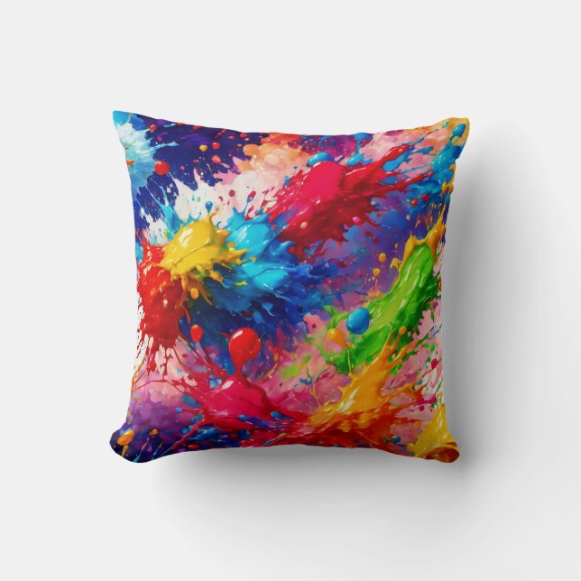Colourful Wet Paint Splash Design Cushion (Front)