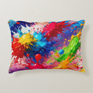 Colourful Wet Paint Splash Design Decorative Cushion