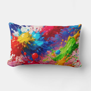 Colourful Wet Paint Splash Design Lumbar Cushion