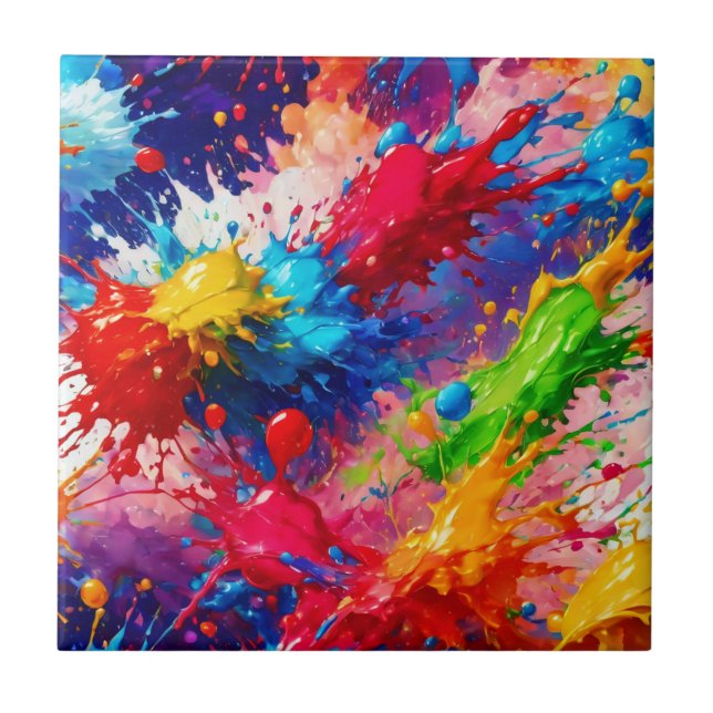 Colourful Wet Paint Splash Design Tile (Front)