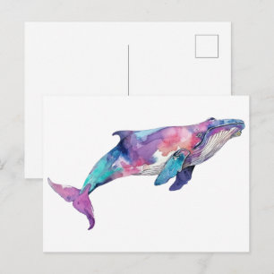 Colourful Whale Illustration Small Postcard