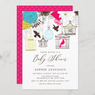 Colourful Whimsical Birdcages Baby Shower Invitation