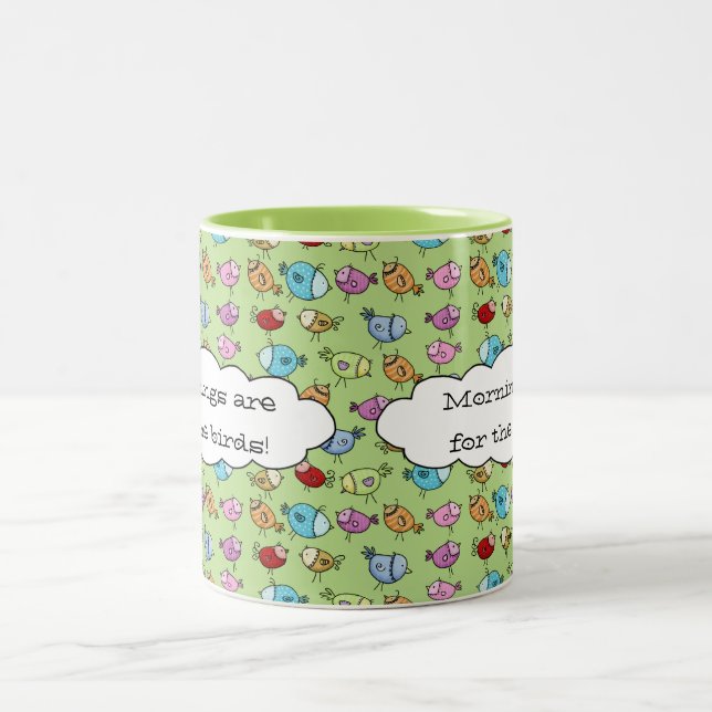 Colourful Whimsical Birds Two-Tone Coffee Mug (Center)