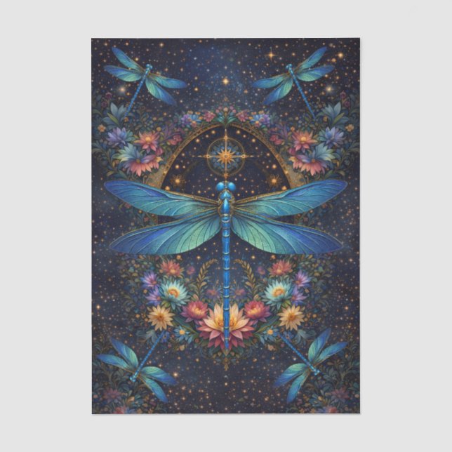 Colourful Whimsical Boho Dragonfly Decoupage Tissue Paper (Front)