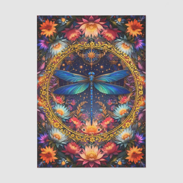 Colourful Whimsical Boho Dragonfly Decoupage Tissue Paper (Front)
