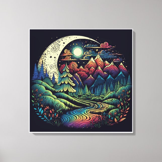 Colourful Whimsical Boho Stargazer Rainbow Valley Canvas Print (Front)
