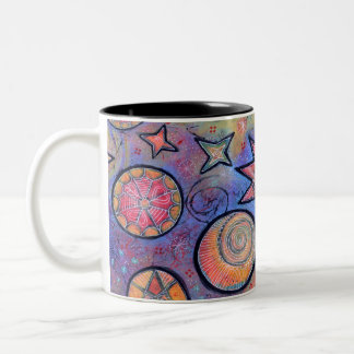 Colourful, Whimsical Celestial Cosmos Design Two-Tone Coffee Mug