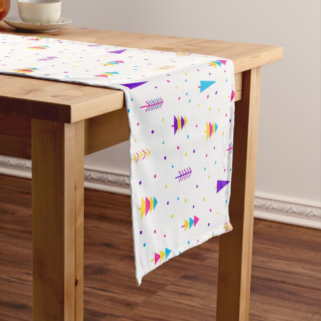 Colourful Whimsical Christmas Tree Pattern Short Table Runner (In Situ)