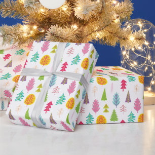Colourful Whimsical Christmas Trees Wrapping Paper