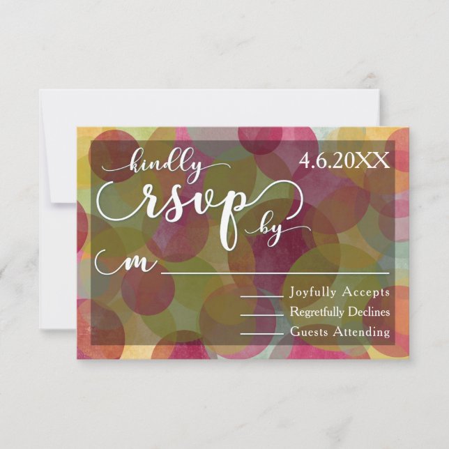 Colourful Whimsical Circles | White Wedding RSVP Card (Front)