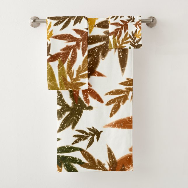Colourful Whimsical Fall Autumn Rustic Leaves Bath Towel Set (Insitu)
