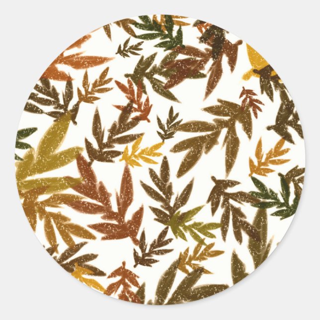 Colourful Whimsical Fall Autumn Rustic Leaves Part Classic Round Sticker (Front)