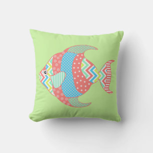 Colourful Whimsical Fish Outdoor Pillow