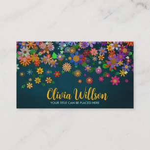 Colourful Whimsical Flower Art Business Card