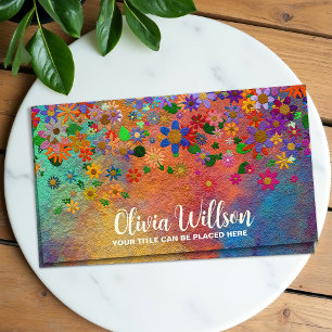 Colourful Whimsical Flower Art Business Card