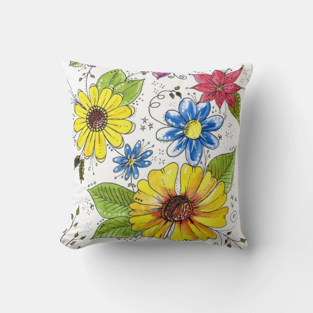 Colourful Whimsical Flower Garden Cushion (Front)