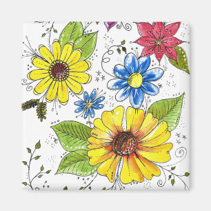 Colourful Whimsical Flower Garden Magnet