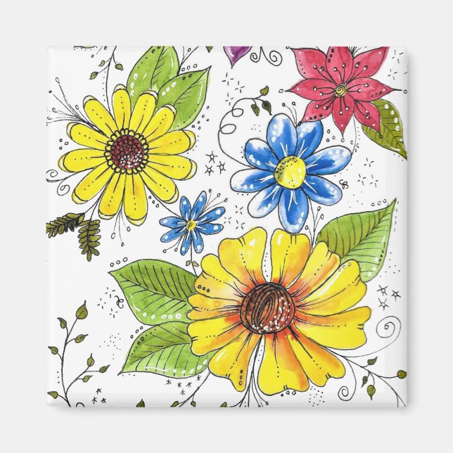 Colourful Whimsical Flower Garden Magnet (Front)
