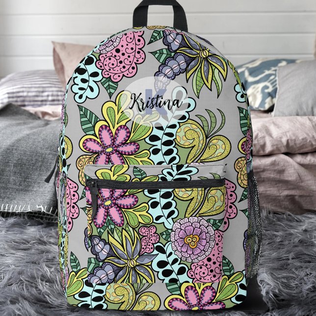 Colourful Whimsical Flowers and Leaves Botanical  Printed Backpack (Creator Uploaded)