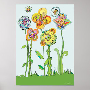 Colourful Whimsical Flowers Artwork Poster